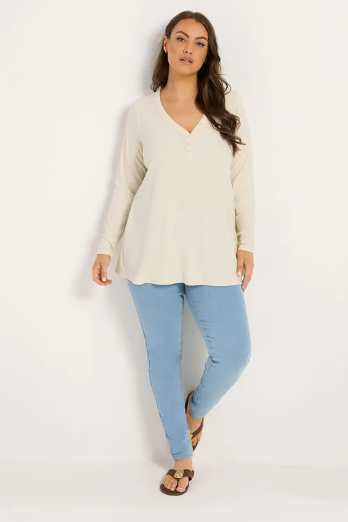 Yours Curve Cream Henley Swing Top - 22-24 Image 2