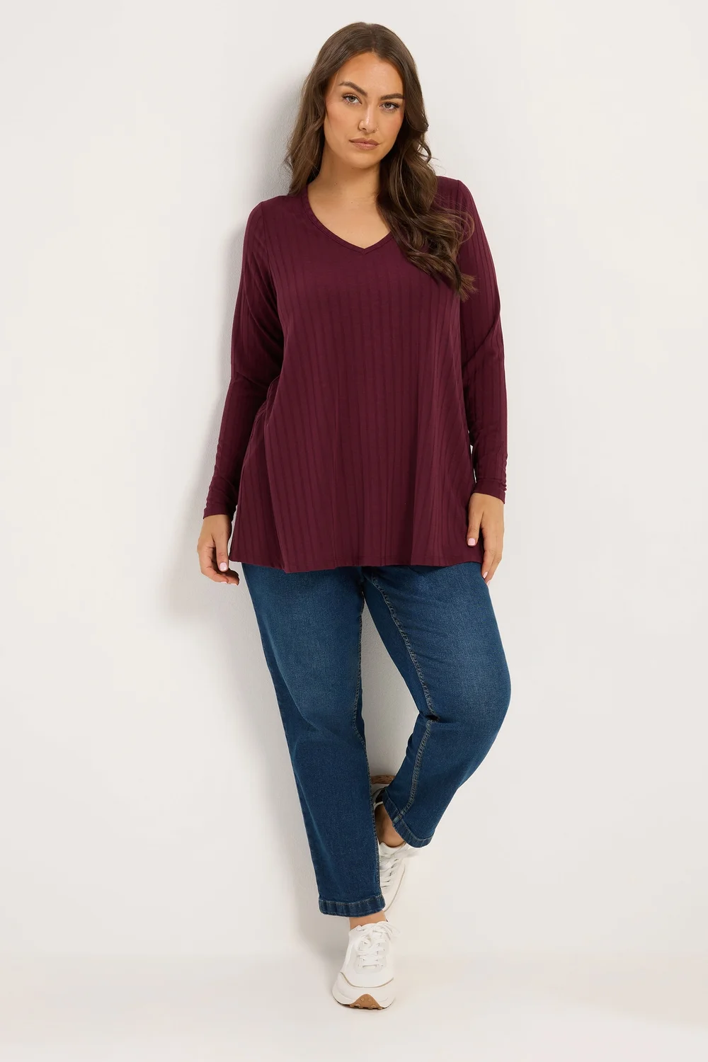 Yours Curve Red Plunge Neck Ribbed T-Shirt - 16 Image 2