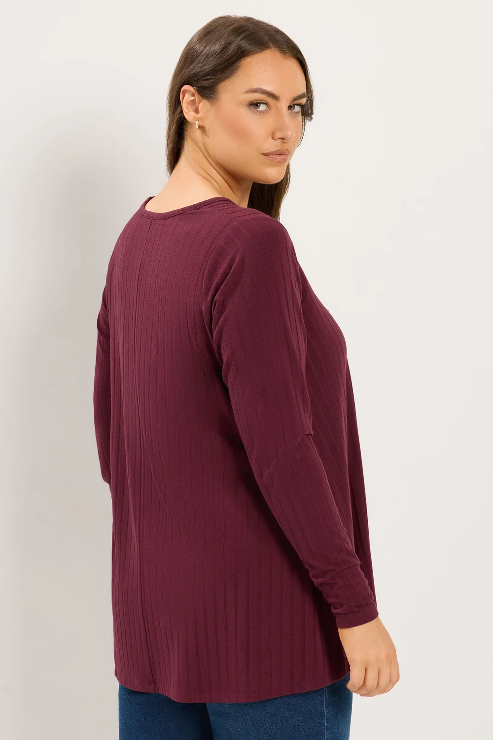 Yours Curve Red Plunge Neck Ribbed T-Shirt - 16 Image 3