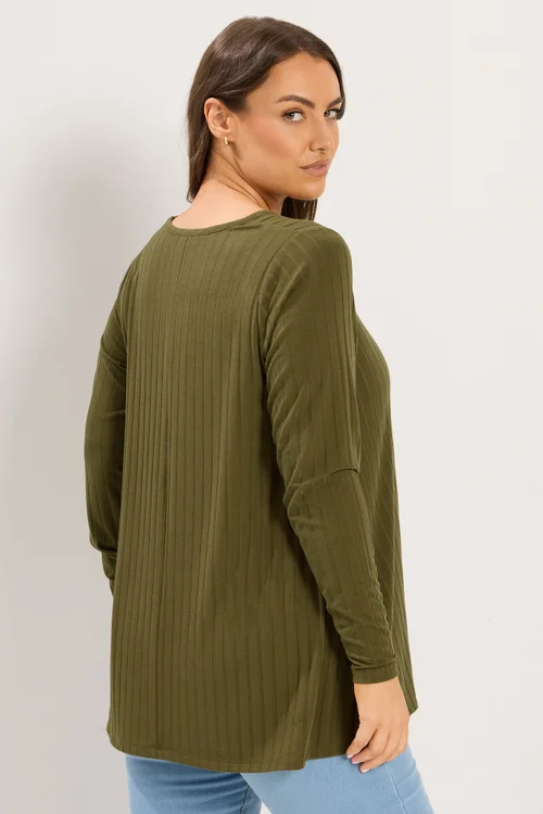 Yours Curve Khaki Green Plunge Neck T-Shirt - 22-24 Image 3