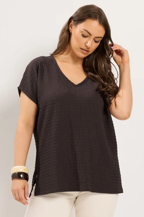 Yours Curve Chocolate Brown Textured T-Shirt - 20 Image 1