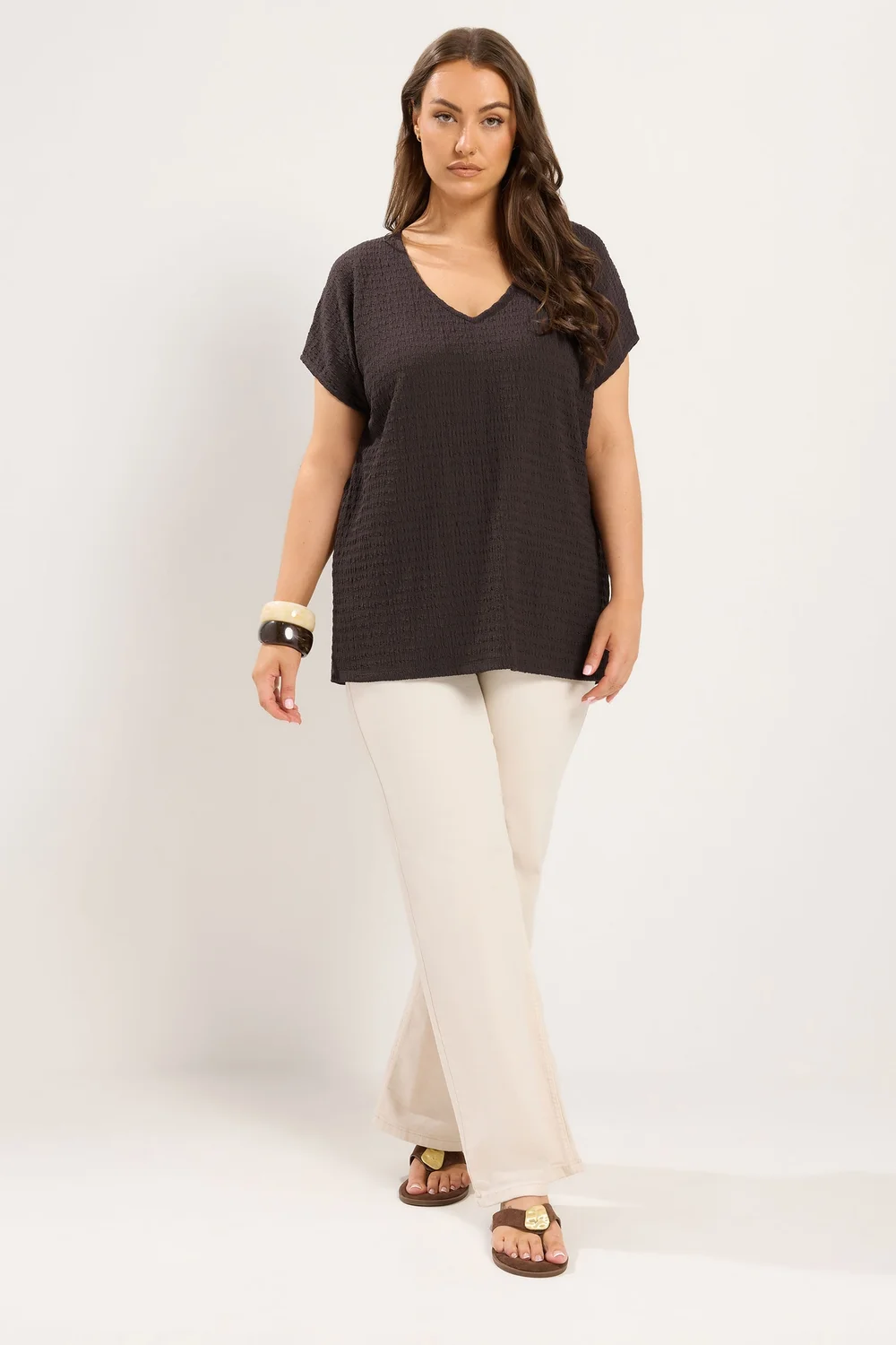 Yours Curve Chocolate Brown Textured T-Shirt - 20 Image 2