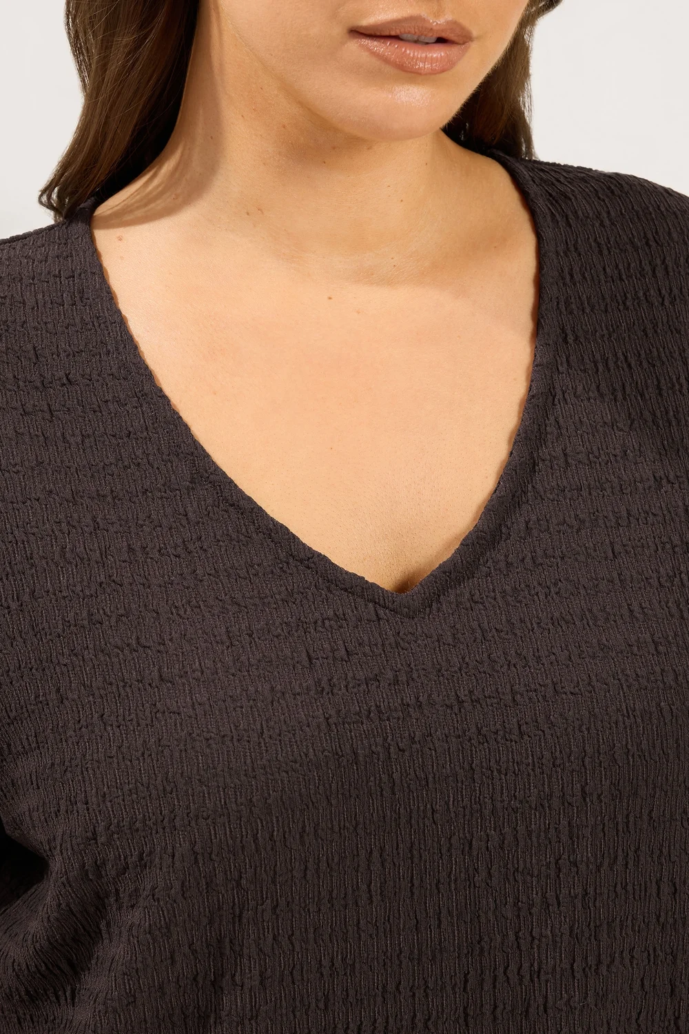 Yours Curve Chocolate Brown Textured T-Shirt - 20 Image 4