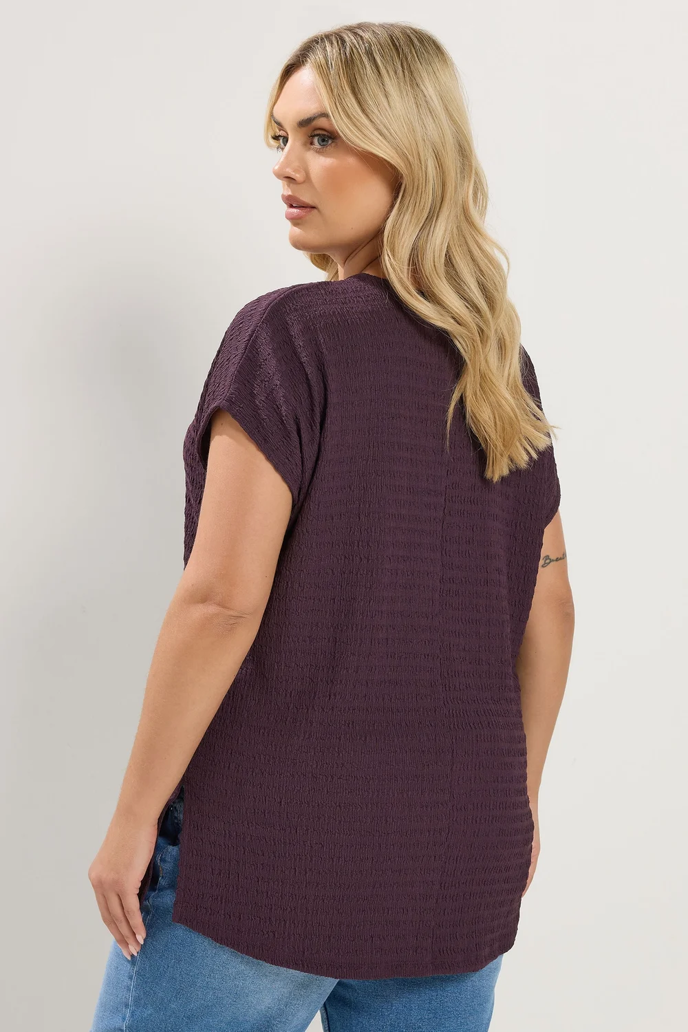 Yours Curve Purple Textured T-Shirt - 18 Image 3