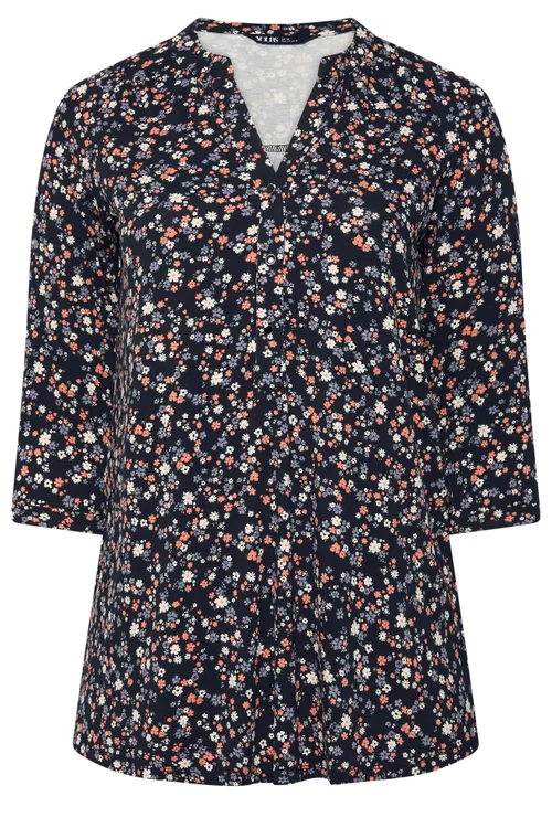 Yours Curve Black Floral Shirt - 38-40 Image 5