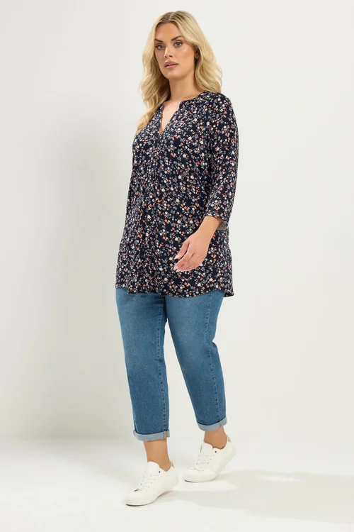 Yours Curve Black Floral Shirt - 38-40 Image 2