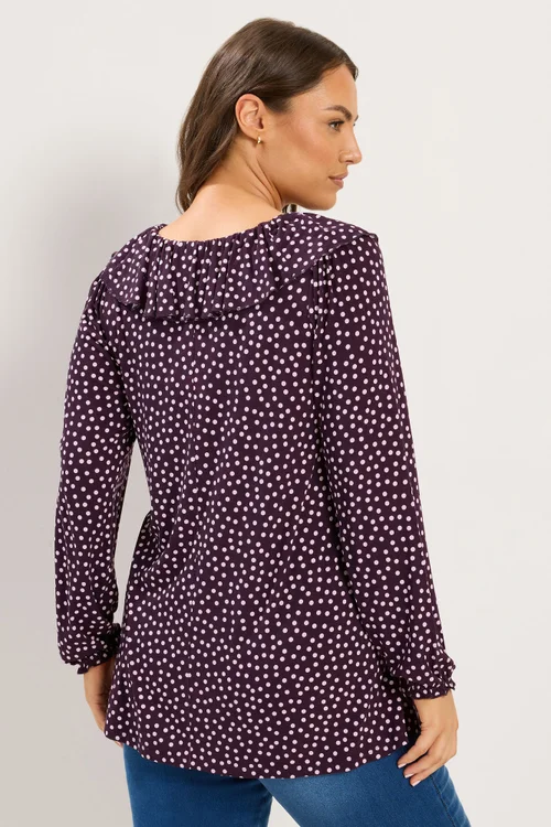 Yours Curve Purple Polka Dot Frill Blouse - 26-28 Image 3
