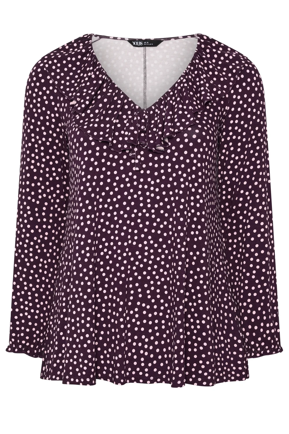 Yours Curve Purple Polka Dot Frill Blouse - 26-28 Image 5