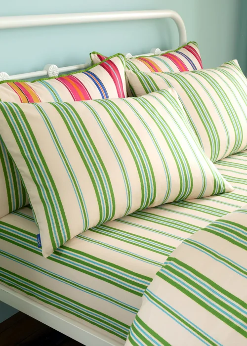 Sophie Robinson Sophie Stripe 100% Cotton Fitted Sheet Green - Single Image 2