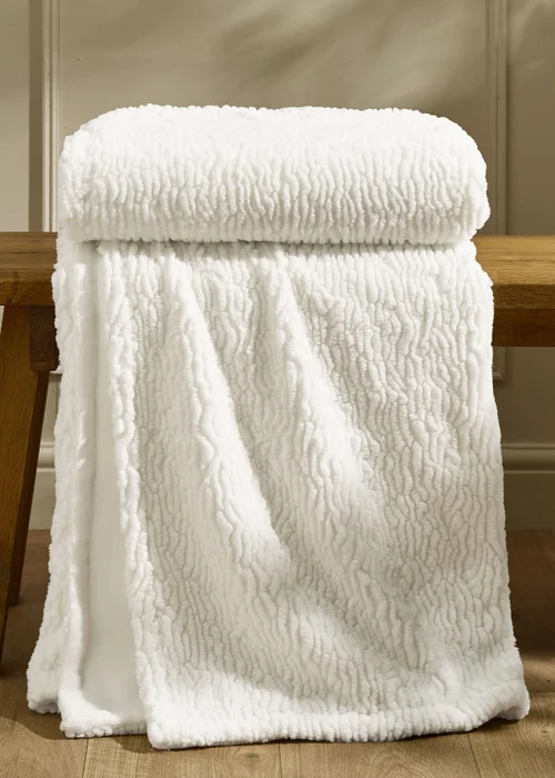 Catherine Lansfield Textured Wave Faux Fur 150x200cm Blanket Throw Cream - One Size Image 1
