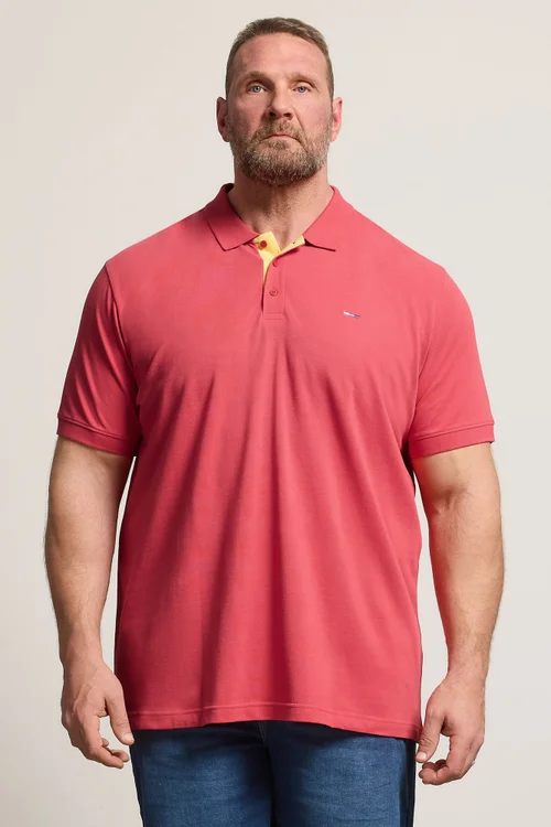 BadRhino Pink & Yellow Contrast Short Sleeve Polo Shirt - XL Image 1