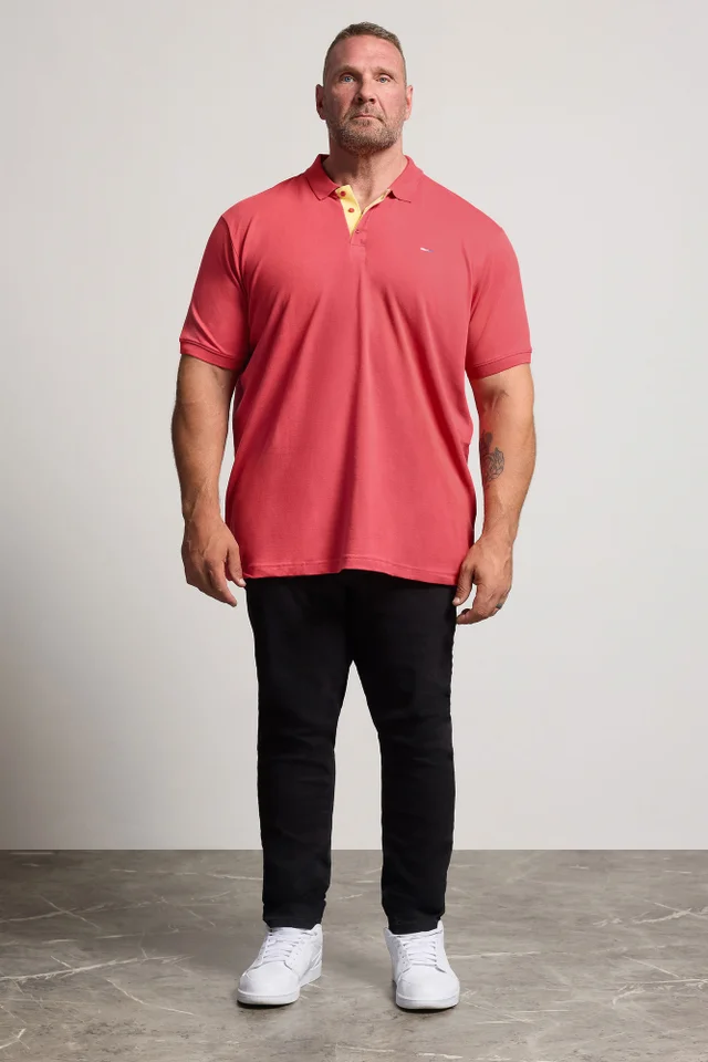 BadRhino Pink & Yellow Contrast Short Sleeve Polo Shirt
