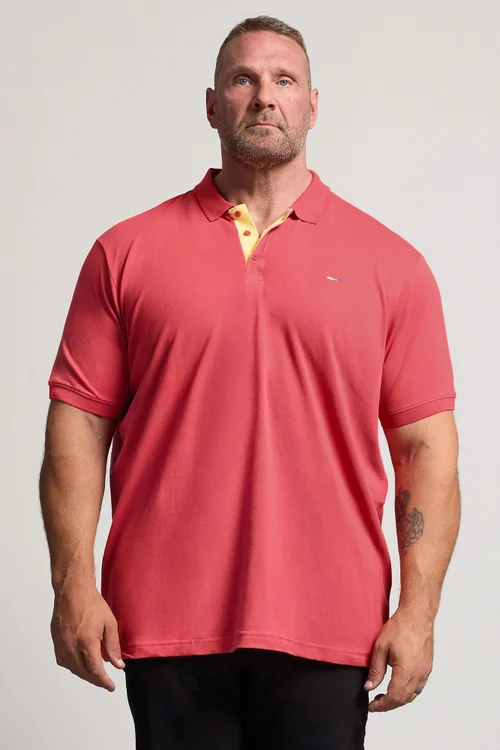 BadRhino Pink & Yellow Contrast Short Sleeve Polo Shirt - XL Image 1