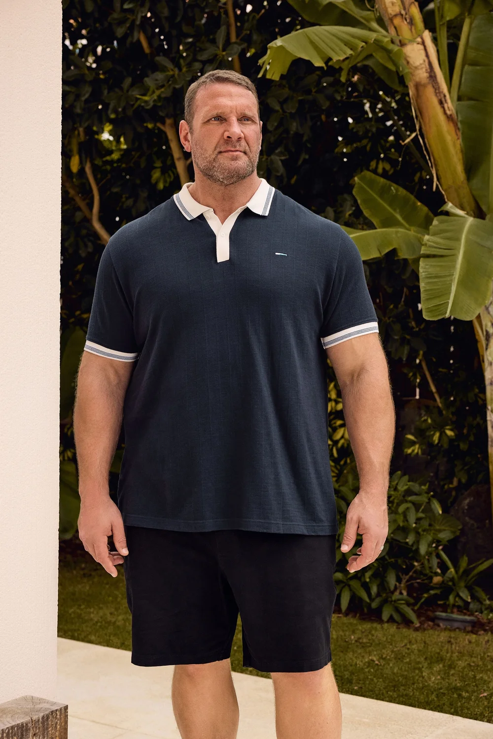 BadRhino Blue Mini Check Tipped Polo Shirt - 3XL Image 1
