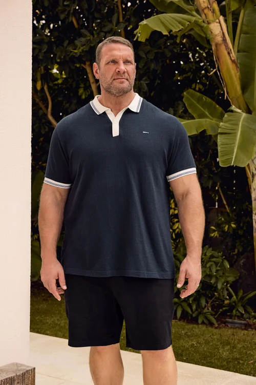 BadRhino Blue Mini Check Tipped Polo Shirt - 3XL Image 1