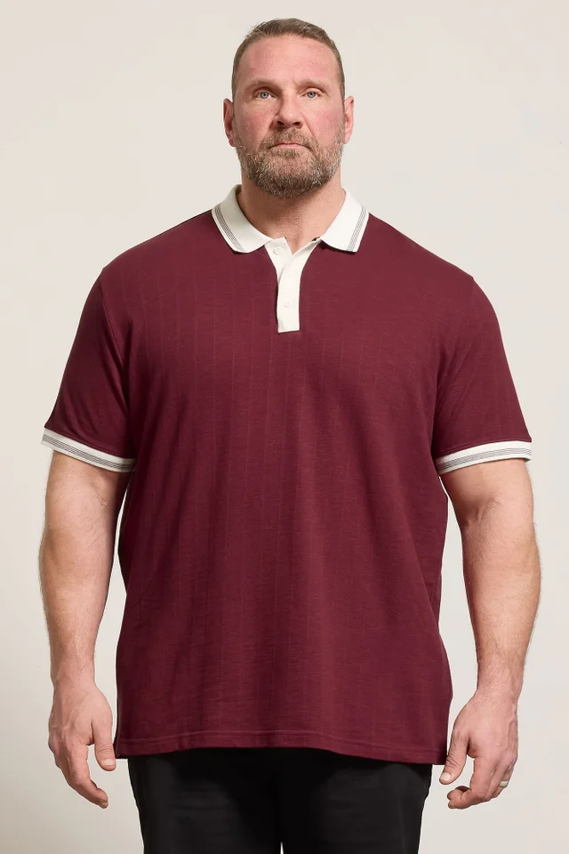 BadRhino Wine Red Mini Check Tipped Polo Shirt