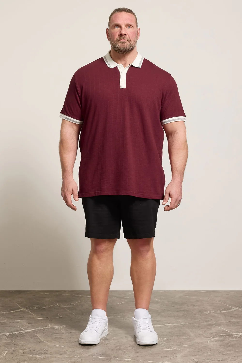 BadRhino Wine Red Mini Check Tipped Polo Shirt - 7-8XL Image 2