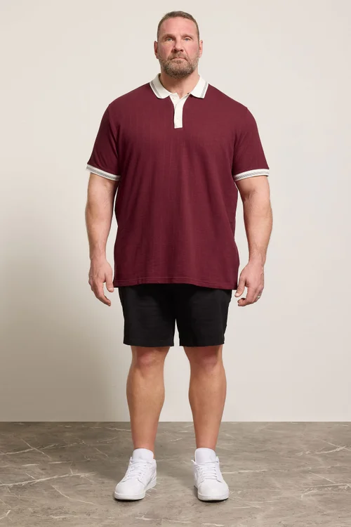BadRhino Wine Red Mini Check Tipped Polo Shirt - 7-8XL Image 2