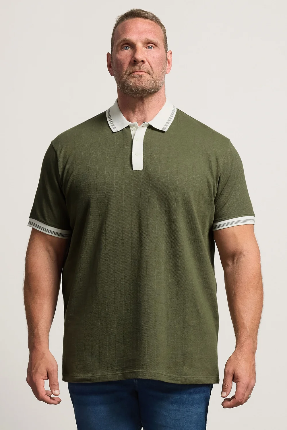 BadRhino Khaki Green Mini Check Polo Shirt - 5-6XL Image 1