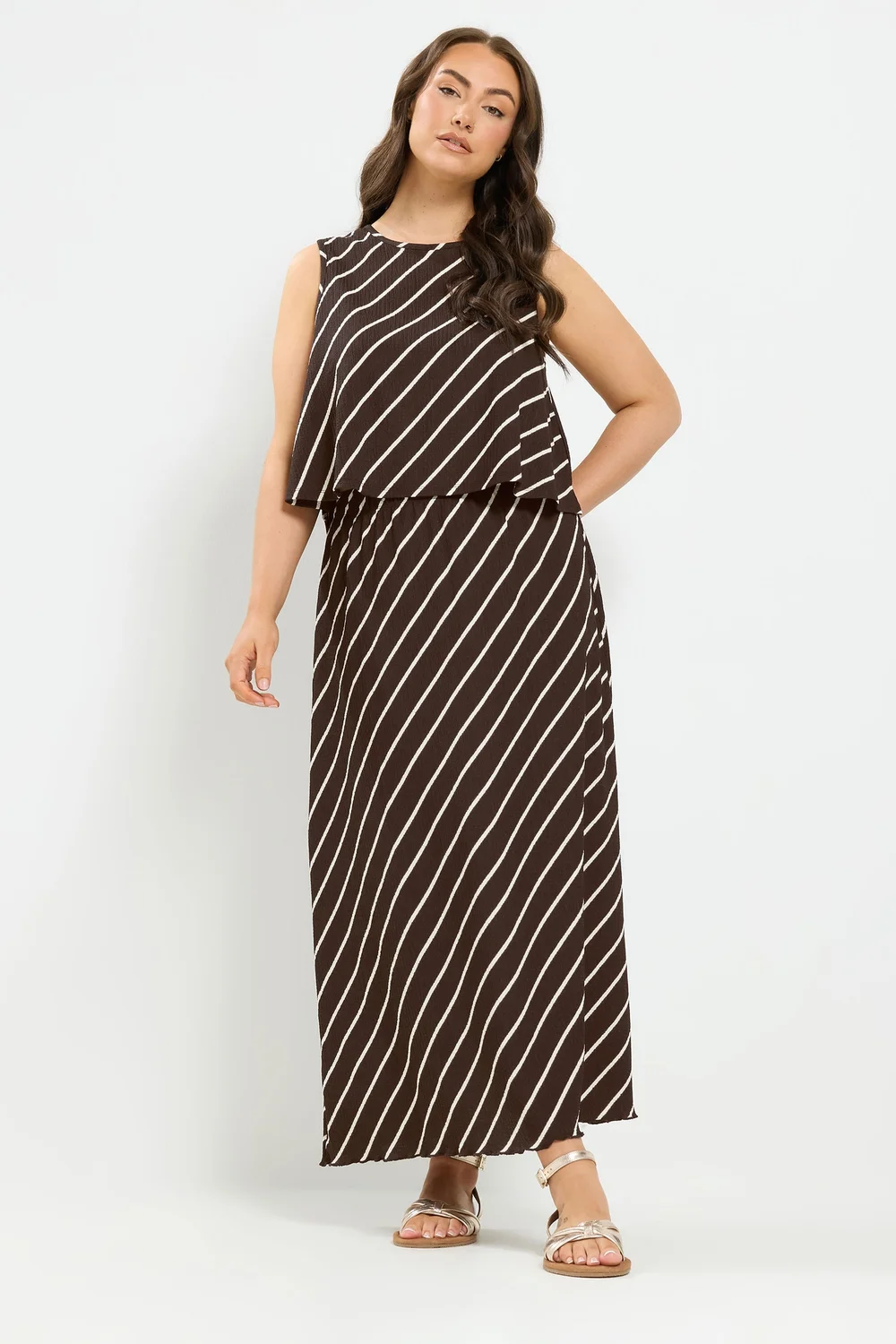 Yours Curve Chocolate Brown Stripe Vest Top - 22-24 Image 2