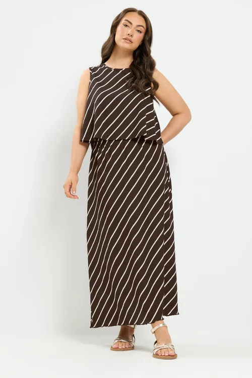 Yours Curve Chocolate Brown Stripe Vest Top - 22-24 Image 2
