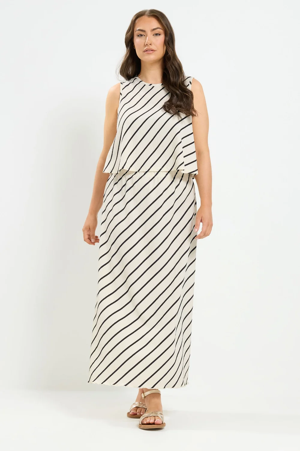 Yours Curve Cream Stripe Vest Top - 22-24 Image 2