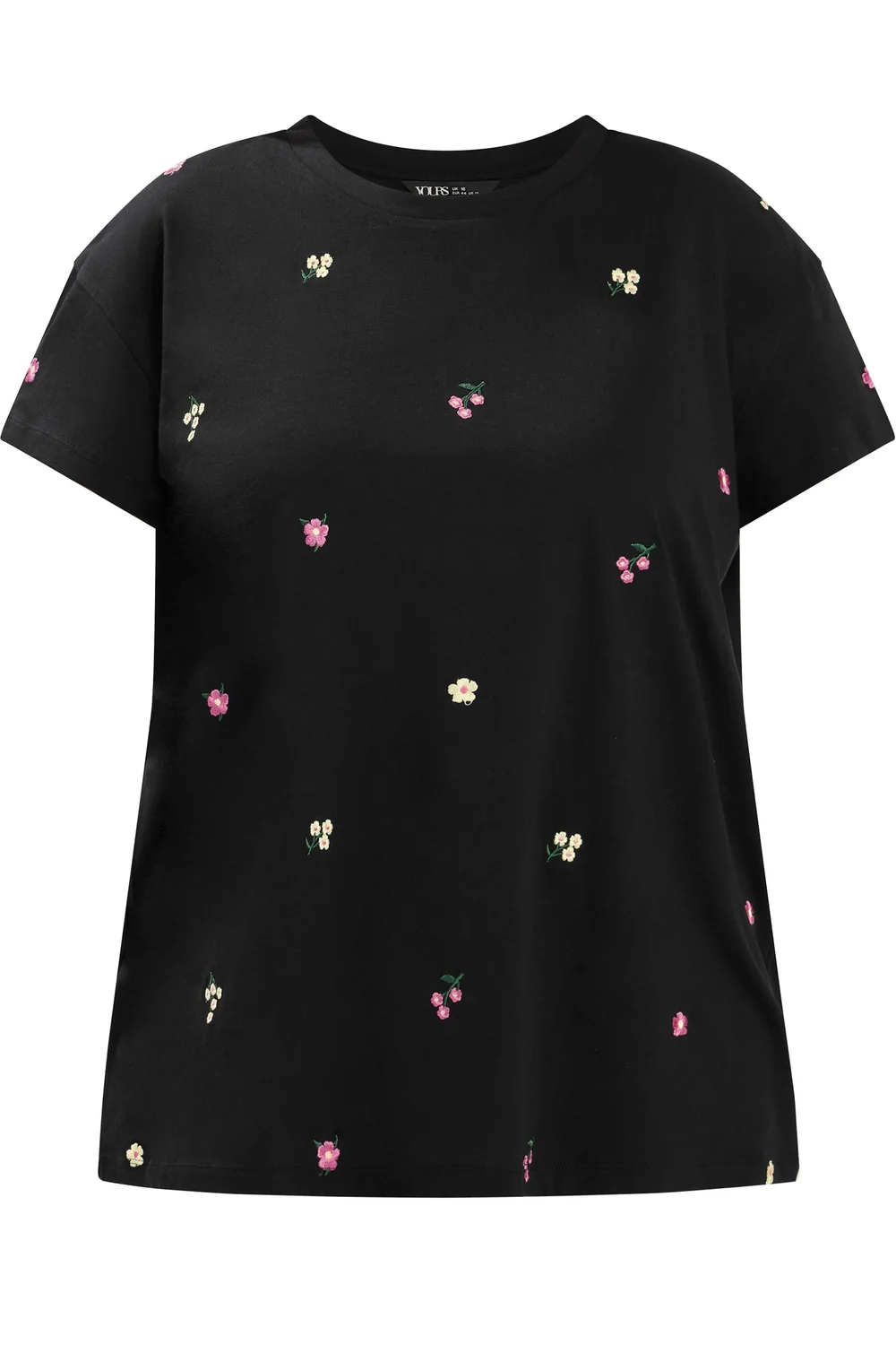 Yours Curve Black Embroidered Blossom T-Shirt - 18 Image 2