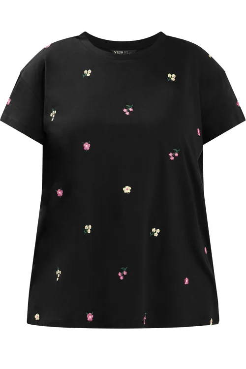 Yours Curve Black Embroidered Blossom T-Shirt - 18 Image 2