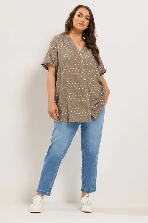 Yours Curve Mocha Brown Notch Neck Dobby Blouse - 18 Image 2