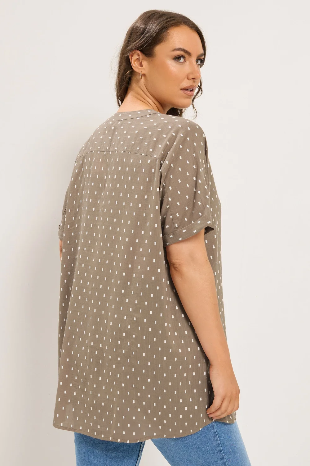 Yours Curve Mocha Brown Notch Neck Dobby Blouse - 18 Image 3