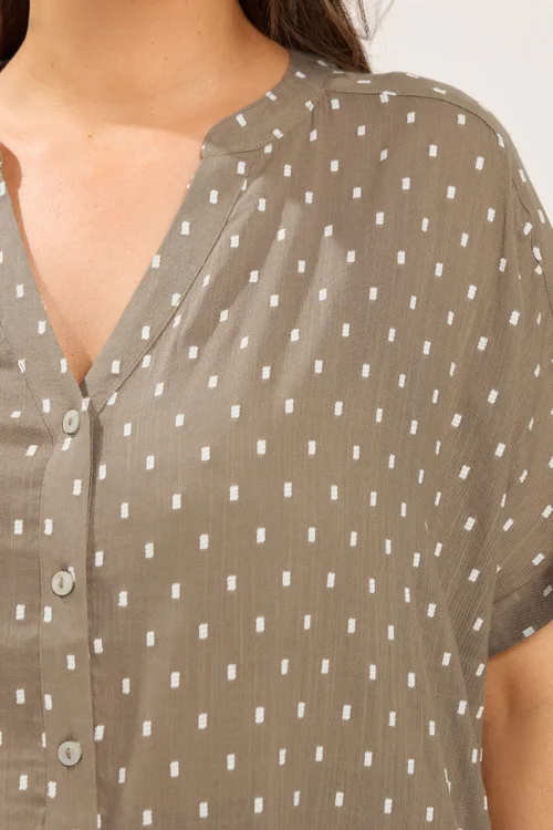 Yours Curve Mocha Brown Notch Neck Dobby Blouse - 18 Image 4