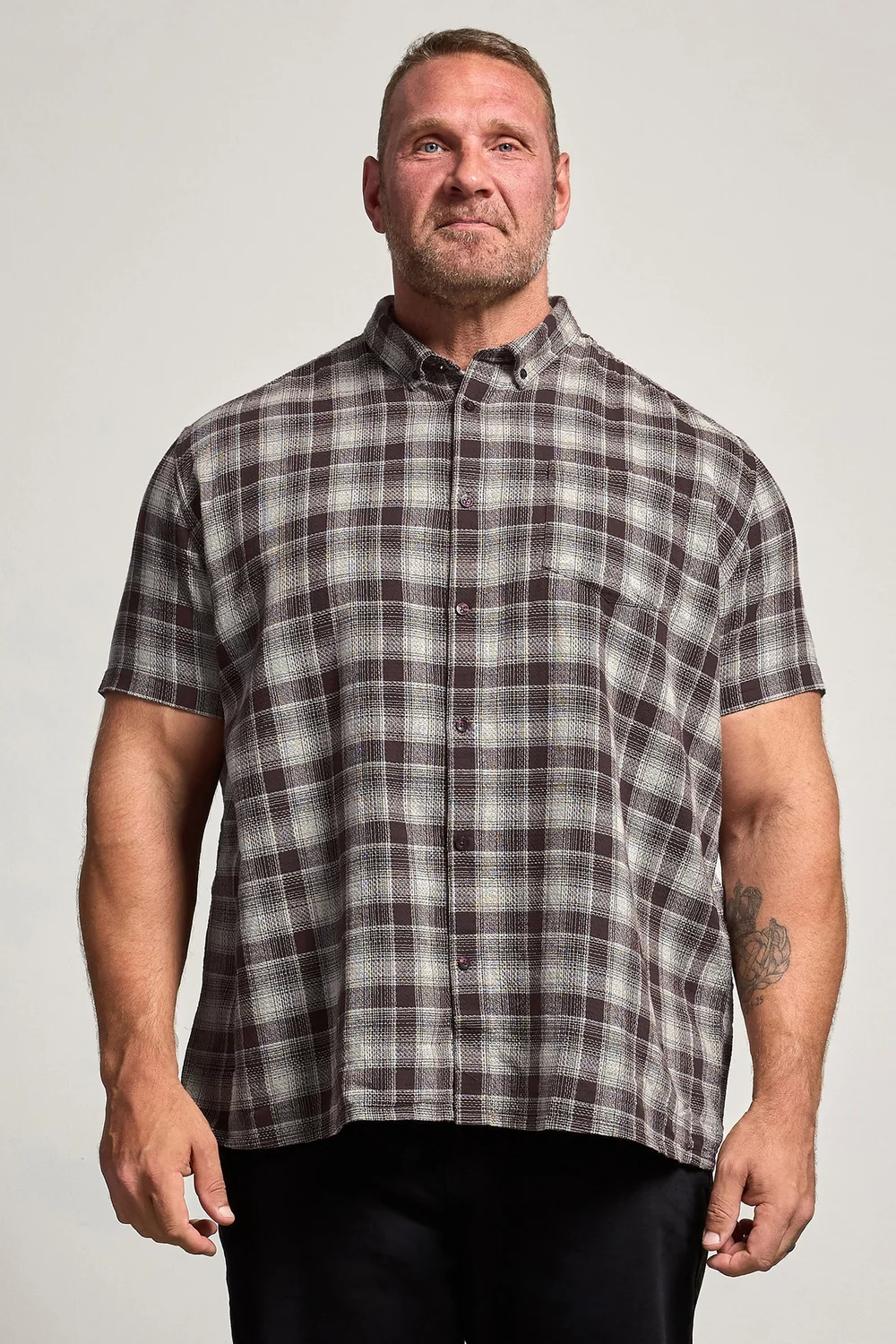 BadRhino Brown Check Stripe Short Sleeve Shirt - 3XL Image 1