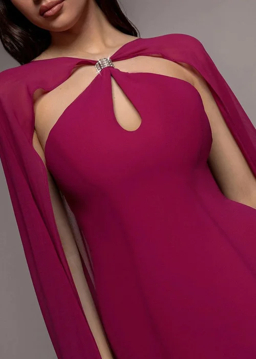 Goddiva Magenta Multiway Cape Chiffon With Embellished Trim Maxi Dress - 12 Image 4