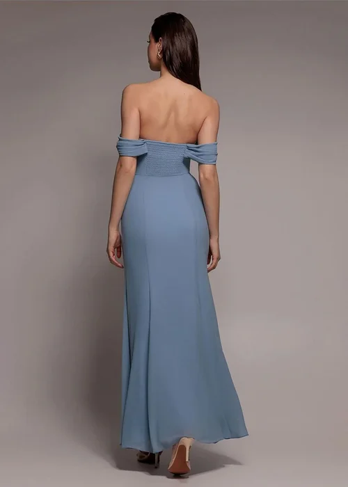Goddiva Dusky Blue Chiffon Bardot Cowl Neck Maxi Dress - 8 Image 2