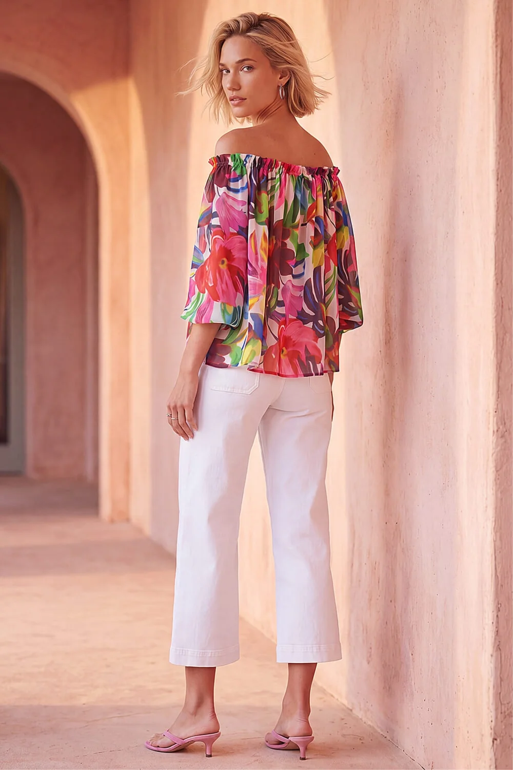 Roman Multi Floral Print Tie Front Bardot Top - 16 Image 3