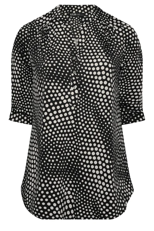 Yours Curve Black Polka Dot Half Placket Shirt - 26-28 Image 2
