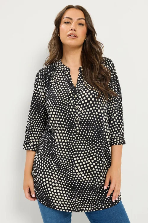 Yours Curve Black Polka Dot Half Placket Shirt - 26-28 Image 1
