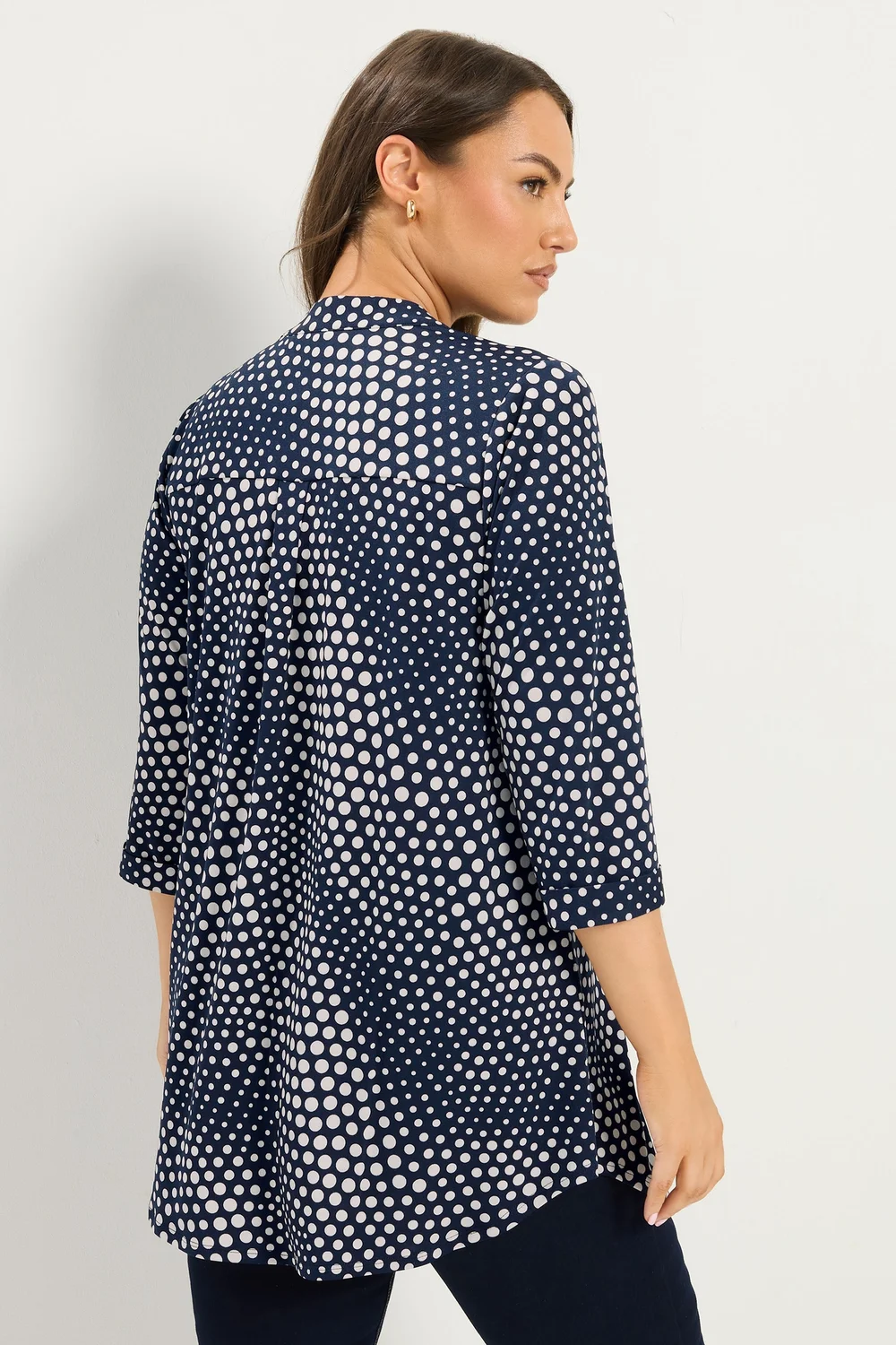 Yours Curve Navy Blue Polka Dot Half Placket Shirt - 26-28 Image 3