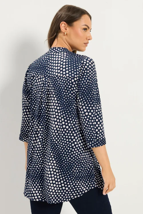 Yours Curve Navy Blue Polka Dot Half Placket Shirt - 26-28 Image 3