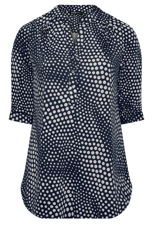 Yours Curve Navy Blue Polka Dot Half Placket Shirt - 26-28 Image 4