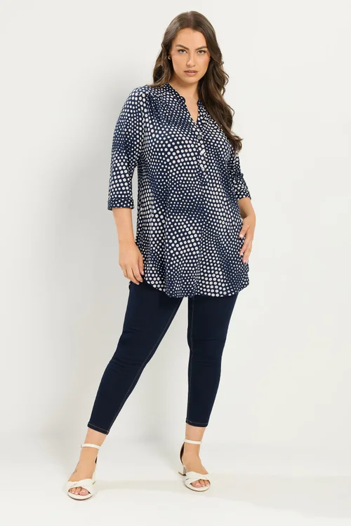 Yours Curve Navy Blue Polka Dot Half Placket Shirt - 26-28 Image 2