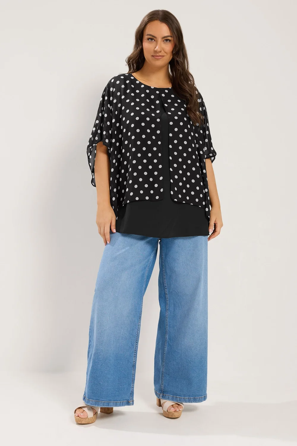 Yours Curve Black Polka Dot Double Layer Top - 16 Image 3