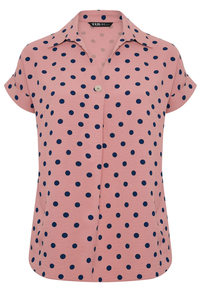Yours Curve Pink Polka Dot Pleat Front Shirt