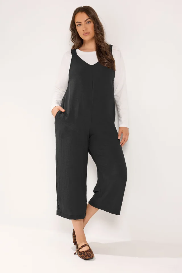 Yours Curve Black Loose Fit Dungarees