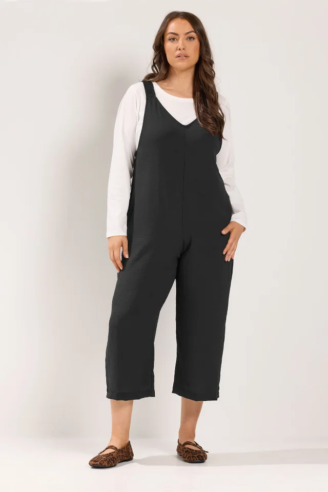 Yours Curve Black Loose Fit Dungarees