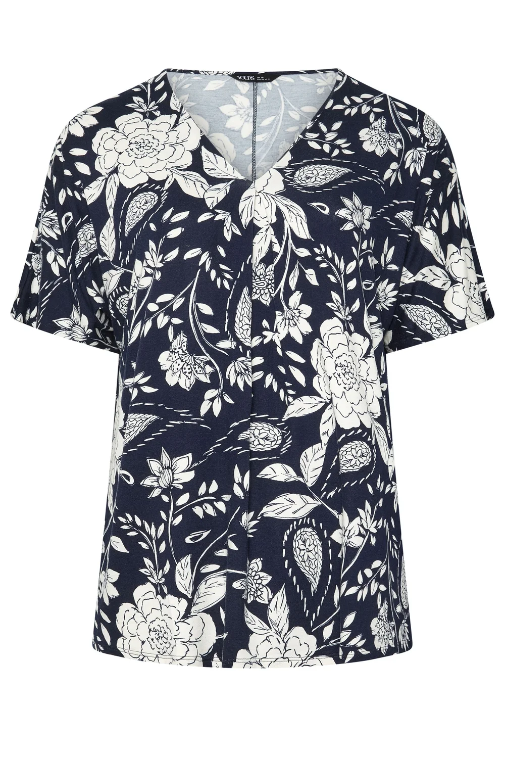 Yours Curve Navy Blue Floral Print Pleat Front Top - 22-24 Image 5