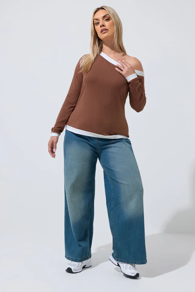 Yours Limited Collection Curve Chocolate Brown Contrast Off Shoulder Top
