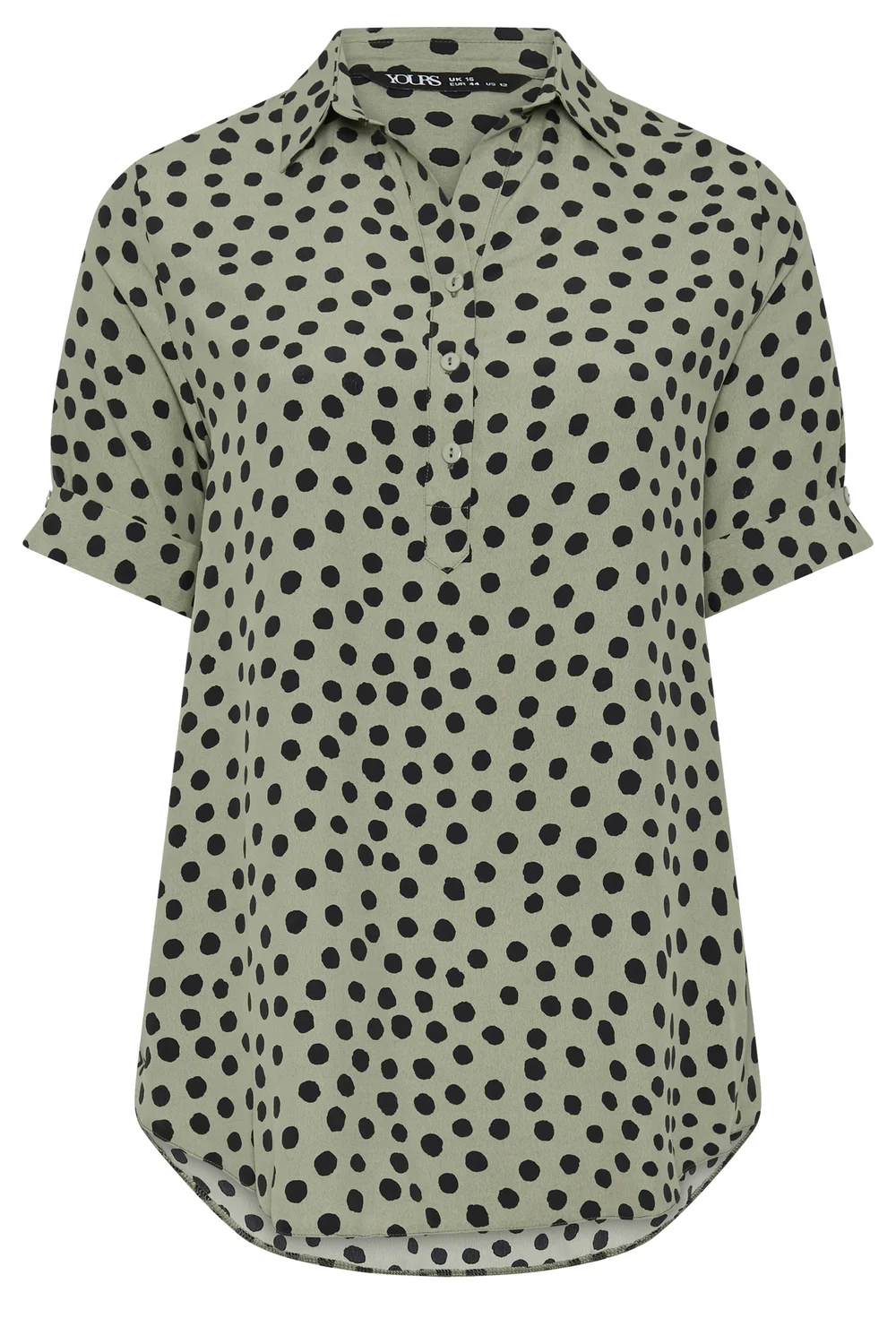Yours Curve Khaki Green Polka Dot Half Placket Shirt - 20 Image 5