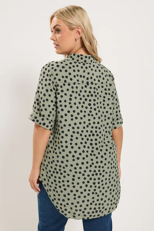 Yours Curve Khaki Green Polka Dot Half Placket Shirt - 20 Image 3