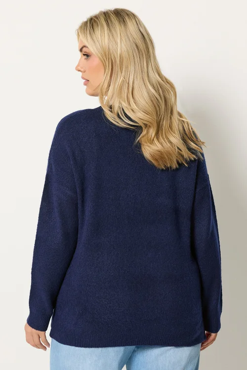 Yours Curve Navy Blue V-Neck Soft Touch Jumper - 18-20 Image 3